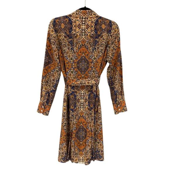 Tory Burch Soiree Pleated Silk Shirt Dress In Orange Soiree Blue Paisley Size 6 - Picture 12 of 15